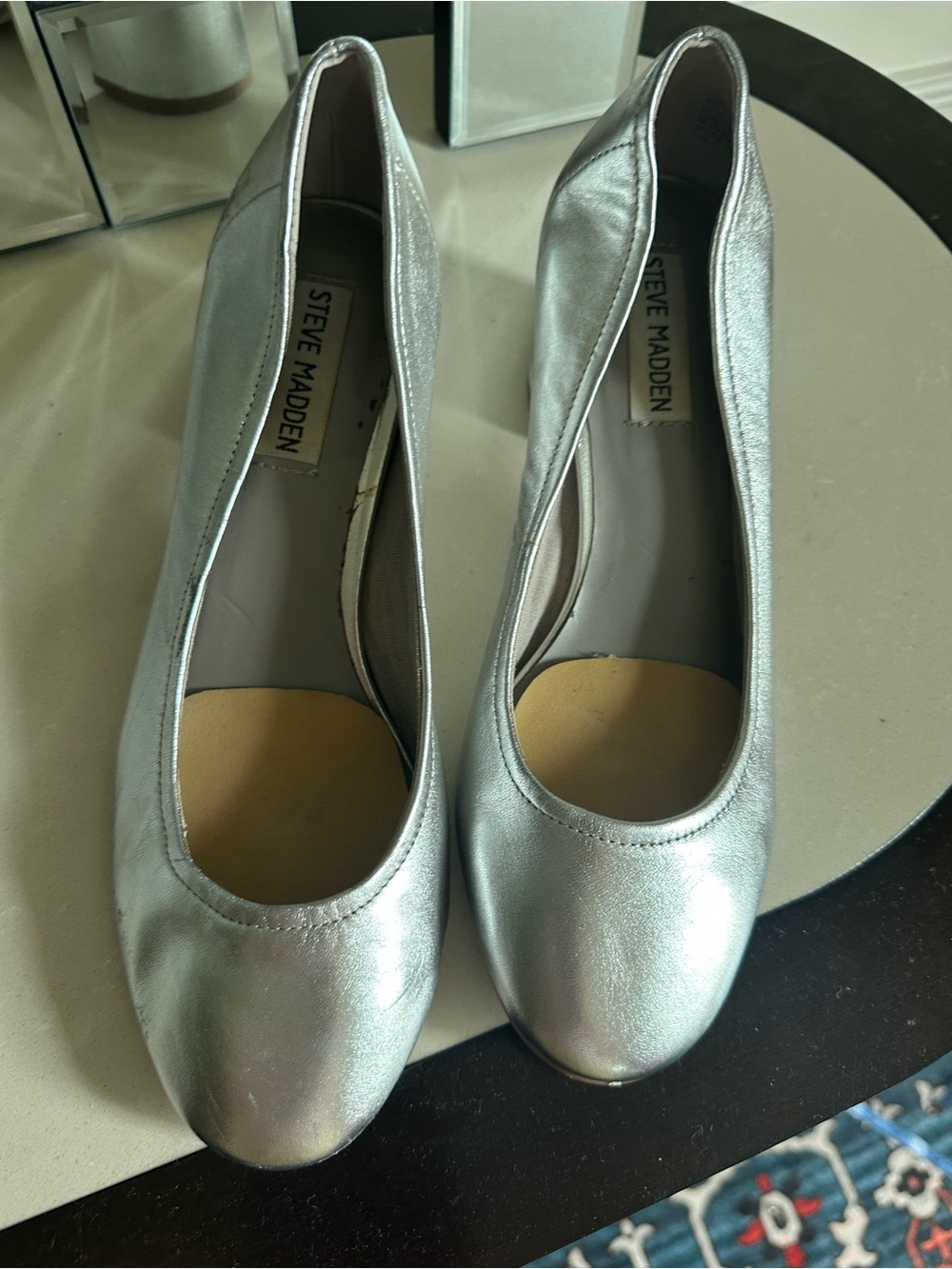 Steve Madden Metallic Silver Round-Toe Ballet Flats